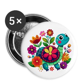 Petite tortue joyeuse - Lot de 5 grands badges (56 mm) - blanc - Devant