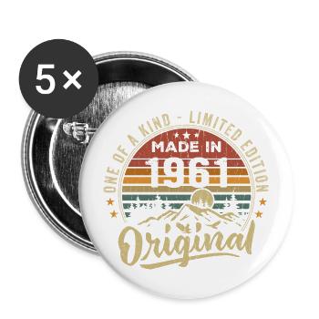 Né 1961 Original Retro Vintage Anniversaire 1961 - Lot de 5 grands badges (56 mm) - blanc - Devant