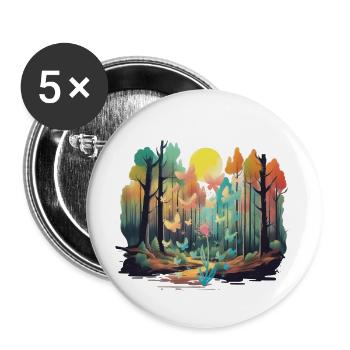 Wald Natur Bäume Baum Sonne Herbst - Buttons groß 56 mm (5er Pack) - Weiß - Vorne