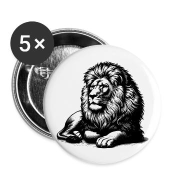 Lion couché, prédateur, grand félin, design de lion - Lot de 5 grands badges (56 mm) - blanc - Devant