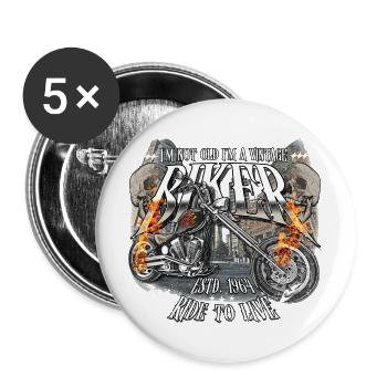 1964 Vintage Anniversaire Biker Chopper Moto - Lot de 5 grands badges (56 mm) - blanc - Devant
