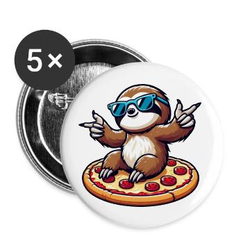 Cooles Faultier tanzt mit Pizza für Pizzaliebhaber - Buttons groß 56 mm (5er Pack) - Weiß - Vorne