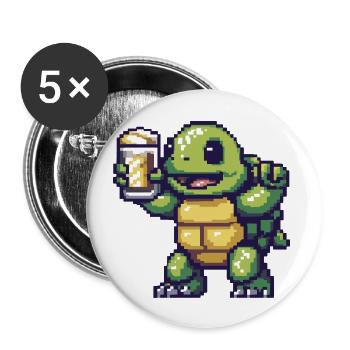 Tortue bière pixel - Lot de 5 grands badges (56 mm) - blanc - Devant