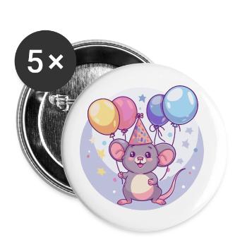 Maus Geburtstag Baby - Buttons groß 56 mm (5er Pack) - Weiß - Vorne