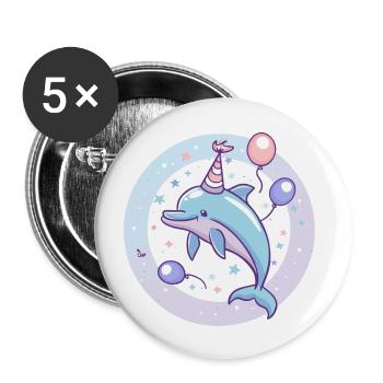 Delfin Geburtstag Baby - Buttons groß 56 mm (5er Pack) - Weiß - Vorne
