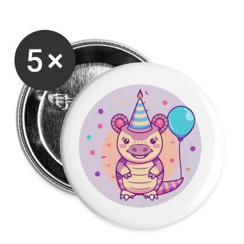 Gürteltier Geburtstag Baby - Buttons groß 56 mm (5er Pack) - Weiß - Vorne