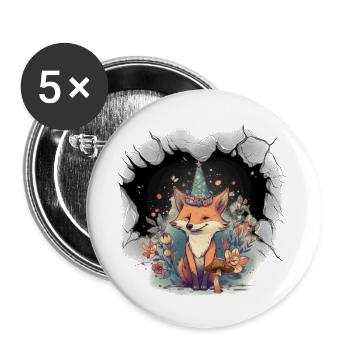 mystisch Fuchs Füchse Märchen Märchenfigur Kind - Buttons groß 56 mm (5er Pack) - Weiß - Vorne