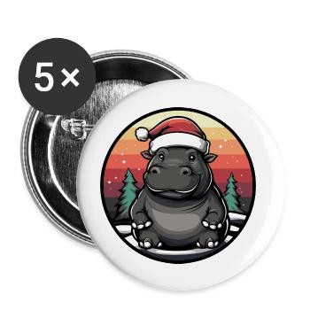 Hippopotamus Christmas Christmas - Buttons large 2.2''/56 mm (5-pack) - white - Front