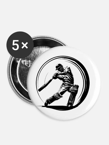 Cricket Mann - Buttons groß 56 mm (5er Pack) - Weiß
