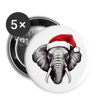 Portrait de Noël à tête d’éléphant - Lot de 5 grands badges (56 mm) - blanc - Devant
