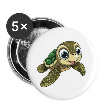 Cartoon Turtle - Cute Turtle - Kids - Buttons large 2.2''/56 mm (5-pack) - white - Front