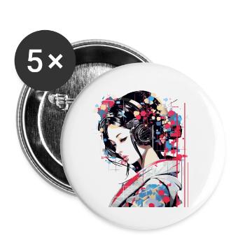 Japanese Woman Portrait Geisha Tradition Culture A - Buttons large 2.2''/56 mm (5-pack) - white - Front