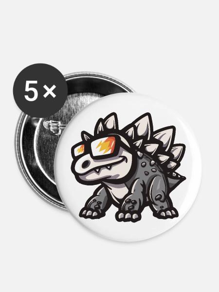 Dinosaurier stegosaurus Cool Comic - Buttons groß 56 mm (5er Pack) - Weiß