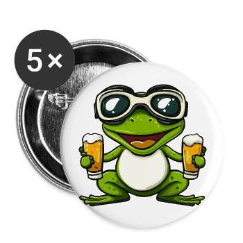 Frosch Apres Ski Bier - Buttons groß 56 mm (5er Pack) - Weiß - Vorne