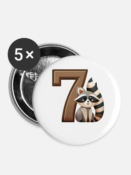 Kinderdesign – Waschbär und Zahlen Spaß - Buttons groß 56 mm (5er Pack) - Weiß
