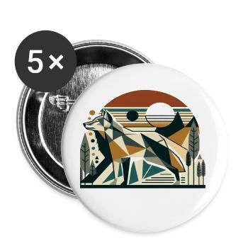 Geometrischer Wolf in Naturkulisse - Buttons groß 56 mm (5er Pack) - Weiß - Vorne