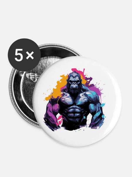 Gorilla Bodybuilding Beast - Buttons groß 56 mm (5er Pack) - Weiß