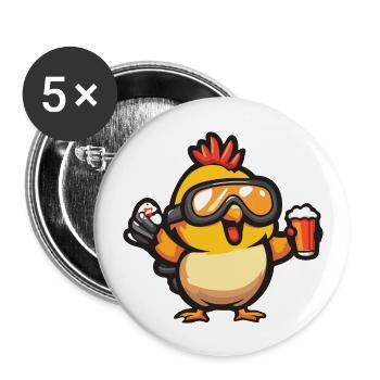 Huhn Apres Ski Bier Comic - Buttons groß 56 mm (5er Pack) - Weiß - Vorne