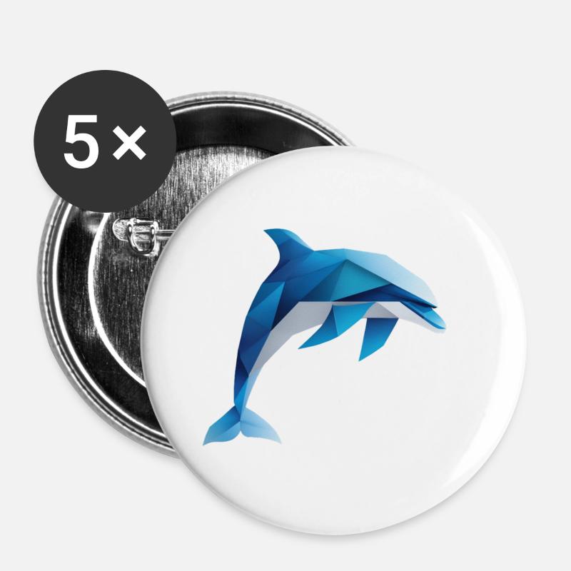 Tauchender Delfin, Wassertier - Buttons groß 56 mm (5er Pack) - Weiß