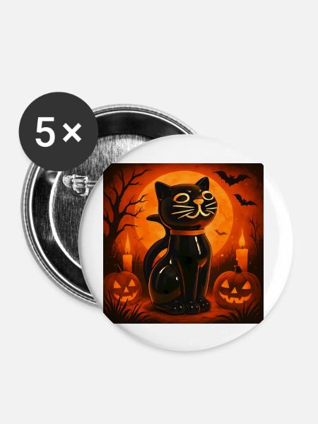 Grusel Katze Halloween Geschenk - Buttons groß 56 mm (5er Pack) - Weiß