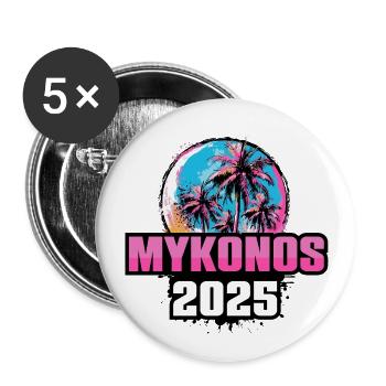 Mykonos 2025 Palmen - Buttons groß 56 mm (5er Pack) - Weiß - Vorne