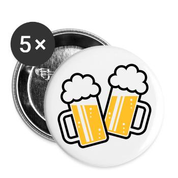 2 Maßkrüge Stoßen An, Prosit! (Bier Maßkrug / 2C) - Buttons groß 56 mm (5er Pack) - Weiß - Vorne