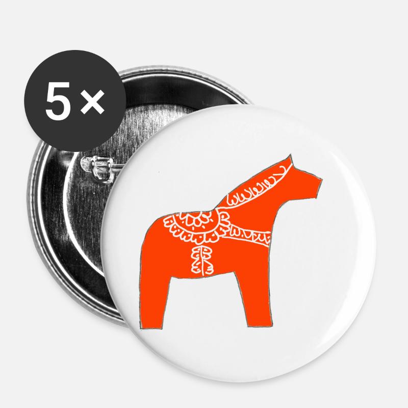 Dala by Pinni Art® red - Buttons large 2.2''/56 mm (5-pack) - white