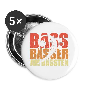 BASS BÄSSER AM BÄSSTEN Bassist Geschenk Spruch - Buttons groß 56 mm (5er Pack) - Weiß - Vorne
