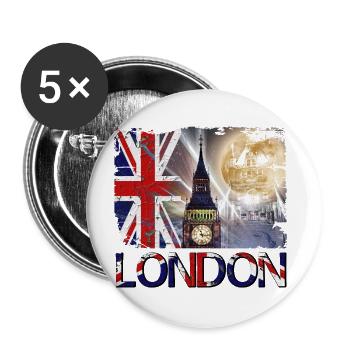 London England UK Flag Big Ben Tower Bridge - Buttons large 2.2''/56 mm (5-pack) - white - Front