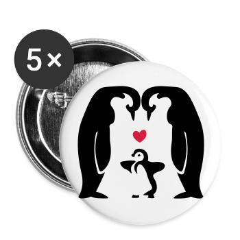 Geschenkidee Pinguinfamilie - Pinguine mit Baby - Buttons groß 56 mm (5er Pack) - Weiß - Vorne