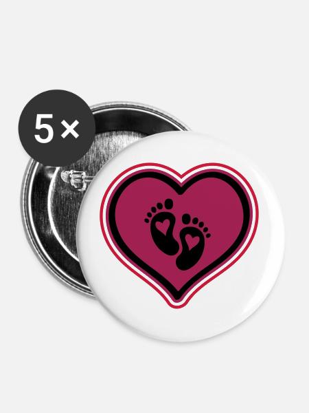 babyfüße baby herz - Buttons groß 56 mm (5er Pack) - Weiß