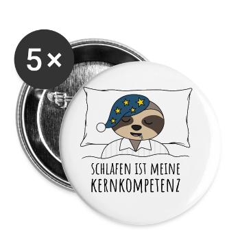 Schlafen ist meine Kernkompetenz Faultier im Bett - Buttons groß 56 mm (5er Pack) - Weiß - Vorne