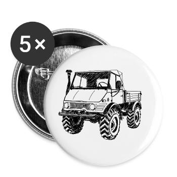 Unimog - Oldtimer - Offroad - Dispositif moteur universel - Lot de 5 grands badges (56 mm) - blanc - Devant