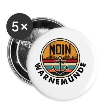MOIN - Warnemünde Ostsee mit Leuchtturm - Buttons groß 56 mm (5er Pack) - Weiß - Vorne