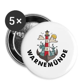 Warnemünde an der Ostsee mit Leuchtturm Souvenir - Buttons groß 56 mm (5er Pack) - Weiß - Vorne