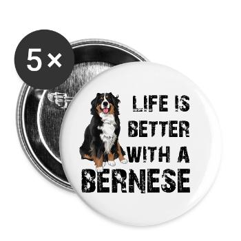 Berner Sennenhund - Buttons groß 56 mm (5er Pack) - Weiß - Vorne