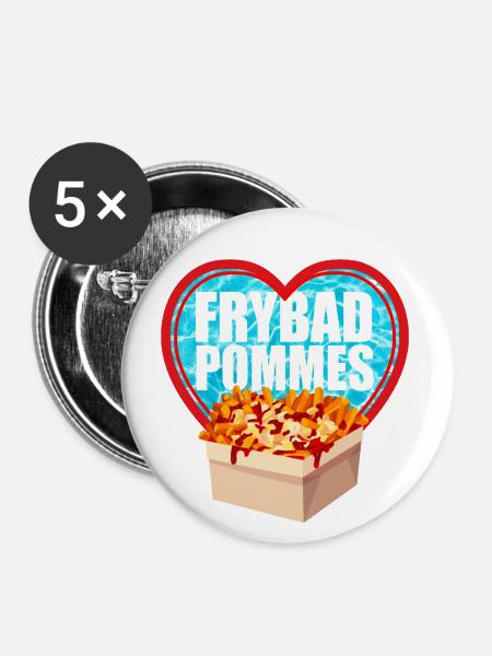 Freibad Pommes Liebe - Buttons groß 56 mm (5er Pack) - Weiß