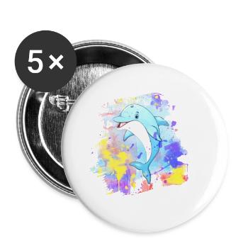 Dolphin Splash Grunge Animal coloré Poissons Eau Mer - Lot de 5 grands badges (56 mm) - blanc - Devant