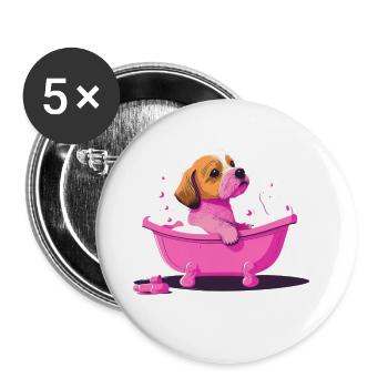 Süsser junger Hund in der Badewanne - Buttons groß 56 mm (5er Pack) - Weiß - Vorne