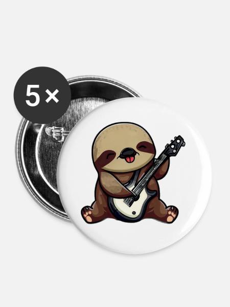 Faultier mit Gitarre - Buttons groß 56 mm (5er Pack) - Weiß