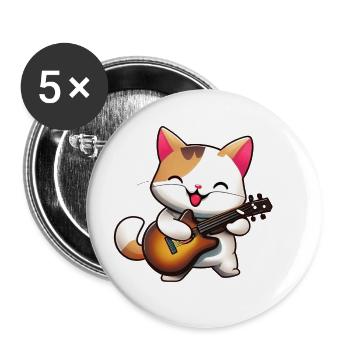 Cat with guitar - Buttons large 2.2''/56 mm (5-pack) - white - Front