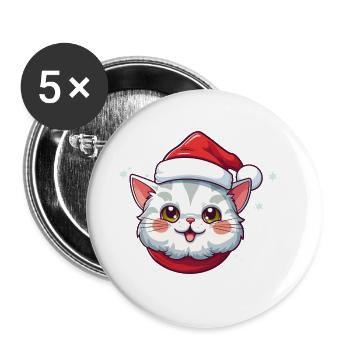 Cat Christmas Christmas Cat Cute Cartoon - Buttons large 2.2''/56 mm (5-pack) - white - Front