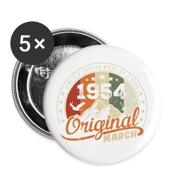 Cadeau D'anniversaire Mars 1954 Vintage 1954 Retro - Lot de 5 grands badges (56 mm) - blanc - Devant