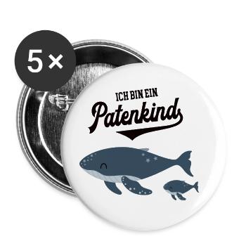 Patenkind Patenschaft Wal Motiv Pate Patensohn - Buttons groß 56 mm (5er Pack) - Weiß - Vorne