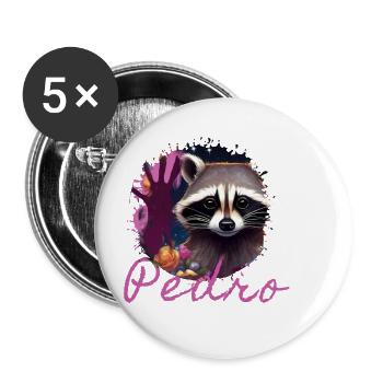 raton laveur,graffiti,gris, aquarelle,fleurs,pedro - Lot de 5 grands badges (56 mm) - blanc - Devant