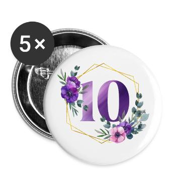 Geburtstag 10 Mädchen Blumenkranz Zehn 10 Jahre al - Buttons groß 56 mm (5er Pack) - Weiß - Vorne
