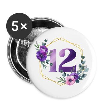 Geburtstag 12 Mädchen Blumenkranz Zwölf 12 Jahre a - Buttons groß 56 mm (5er Pack) - Weiß - Vorne