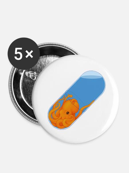 Krakenpille - Buttons groß 56 mm (5er Pack) - Weiß