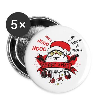 NOEL MERRY XMAS ROCK N ROLL - Lot de 5 grands badges (56 mm) - blanc - Devant