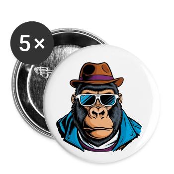 gorilla hut brille anzug - Buttons groß 56 mm (5er Pack) - Weiß - Vorne